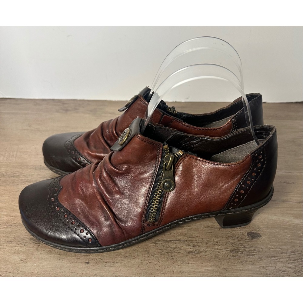 Rieker Womens Boot US 6 EU 37 Brown Wingtip‎ Ankle Zip Leather Baroque Lagenlook